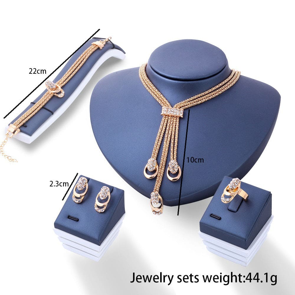 Set Of 4 Boutique Crystal Jewelry, Luxury Classic Women's Jewelry Set, Crystal Zircon Metal Chain Necklace Bracelet Earring Ring Set, Vintage Metal Zircon Jewelry Sets Set Of 4 Boutique Crystal Jewelry, Luxury Classic Women's Jewelry Set, Crystal Zircon Metal Chain Necklace Bracelet Earring Ring Set, Vintage Metal Zircon Jewelry Sets